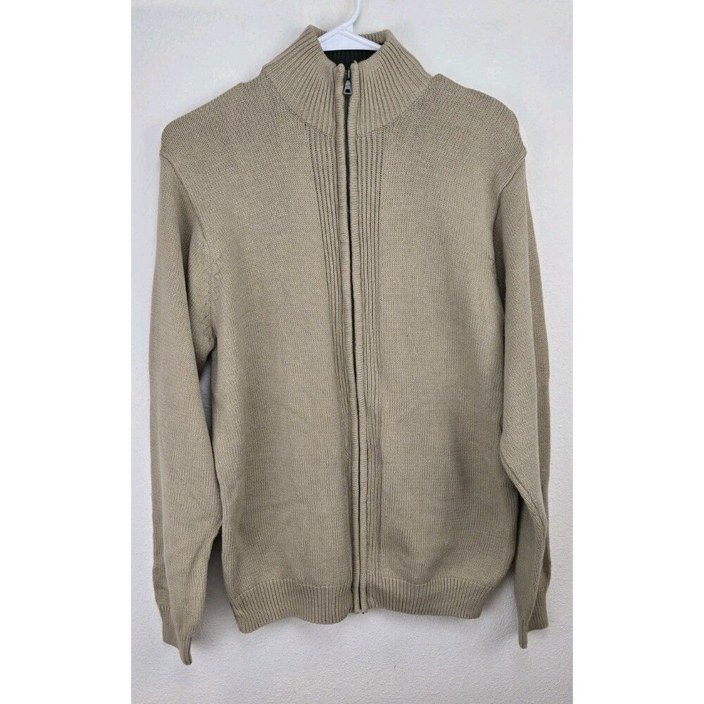 Oscar De La Renta - Full Zip Mock Neck Knit Sweater Jacket - Mens - Sz M - Tan